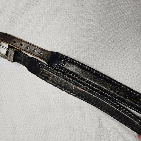 Vintage Womens Leather Belt Braided Edges Western Buckle sz 30 Distressed Look - Picture 9 of 13